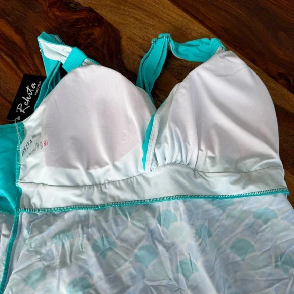 NWT Rekita Teal Blue Mermaid Scale Tankini Swimsuit Dress Plus Size XXL - Picture 6 of 6